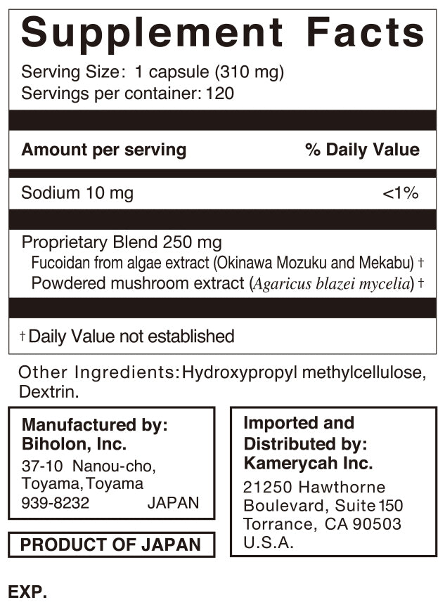 Umi No Shizuku Pure Fucoidan Mix AG Capsules - Premium Japanese Brown Seaweed Extract (120 capsules)