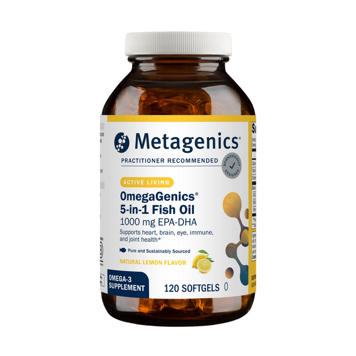 Metagenics OmegaGenics® 5-in-1 Fish Oil 1000 mg EPA-DHA, Lemon Flavor 60, 120 Softgels