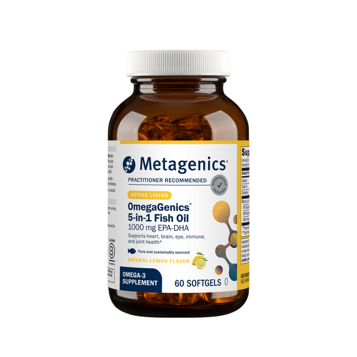 Metagenics OmegaGenics® 5-in-1 Fish Oil 1000 mg EPA-DHA, Lemon Flavor 60, 120 Softgels