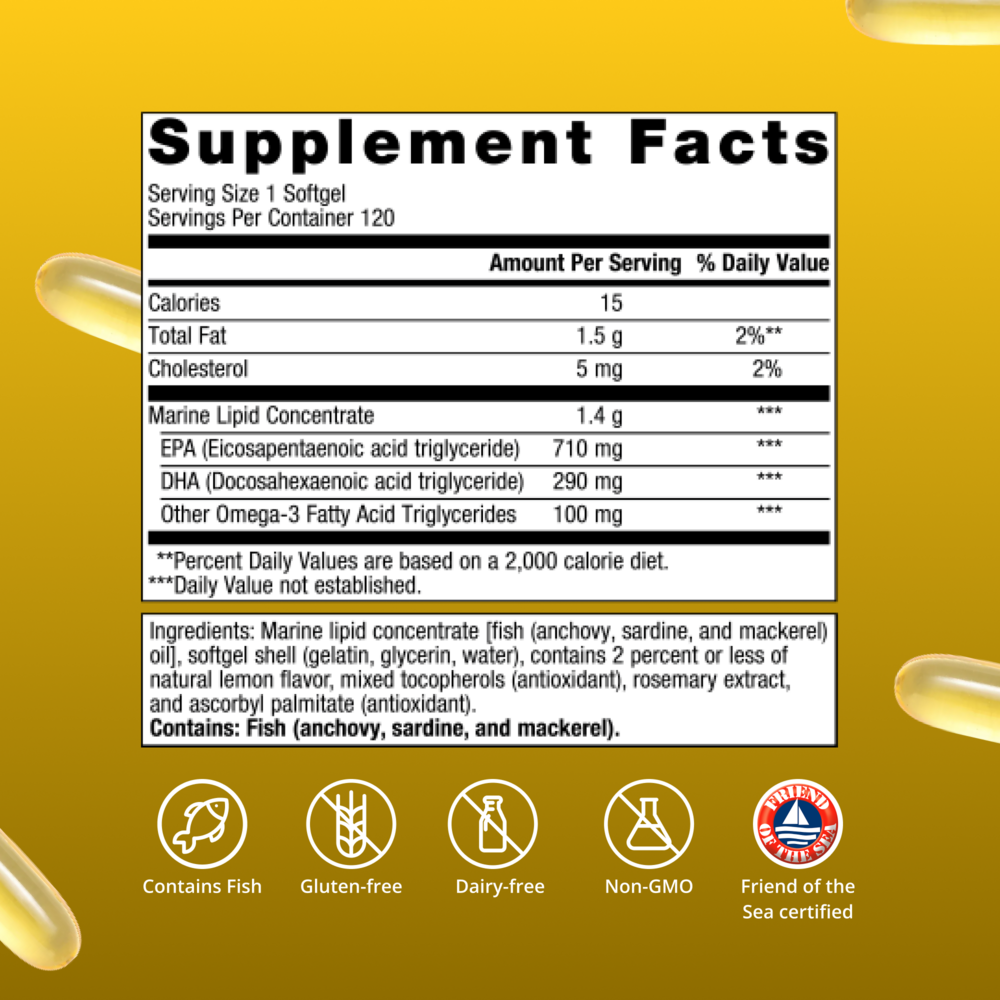 Metagenics OmegaGenics® 5-in-1 Fish Oil 1000 mg EPA-DHA, Lemon Flavor 60, 120 Softgels