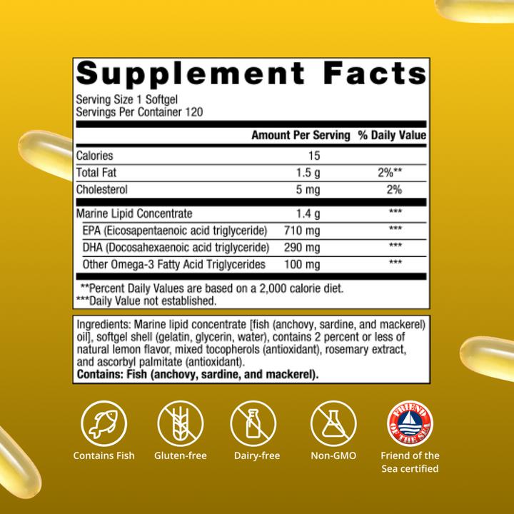 Metagenics OmegaGenics® 5-in-1 Fish Oil 1000 mg EPA-DHA, Lemon Flavor 60, 120 Softgels