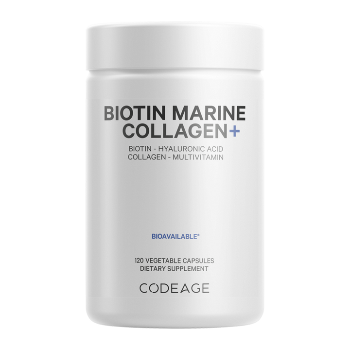 Codeage® Wild Caught Marine Collagen – Biotin 10,000 mcg, Vitamins C &amp; E, Hyaluronic Acid (120 capsules)